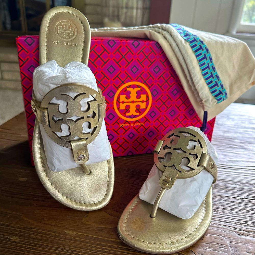 Gold Tory Burch gold Miller sandals.